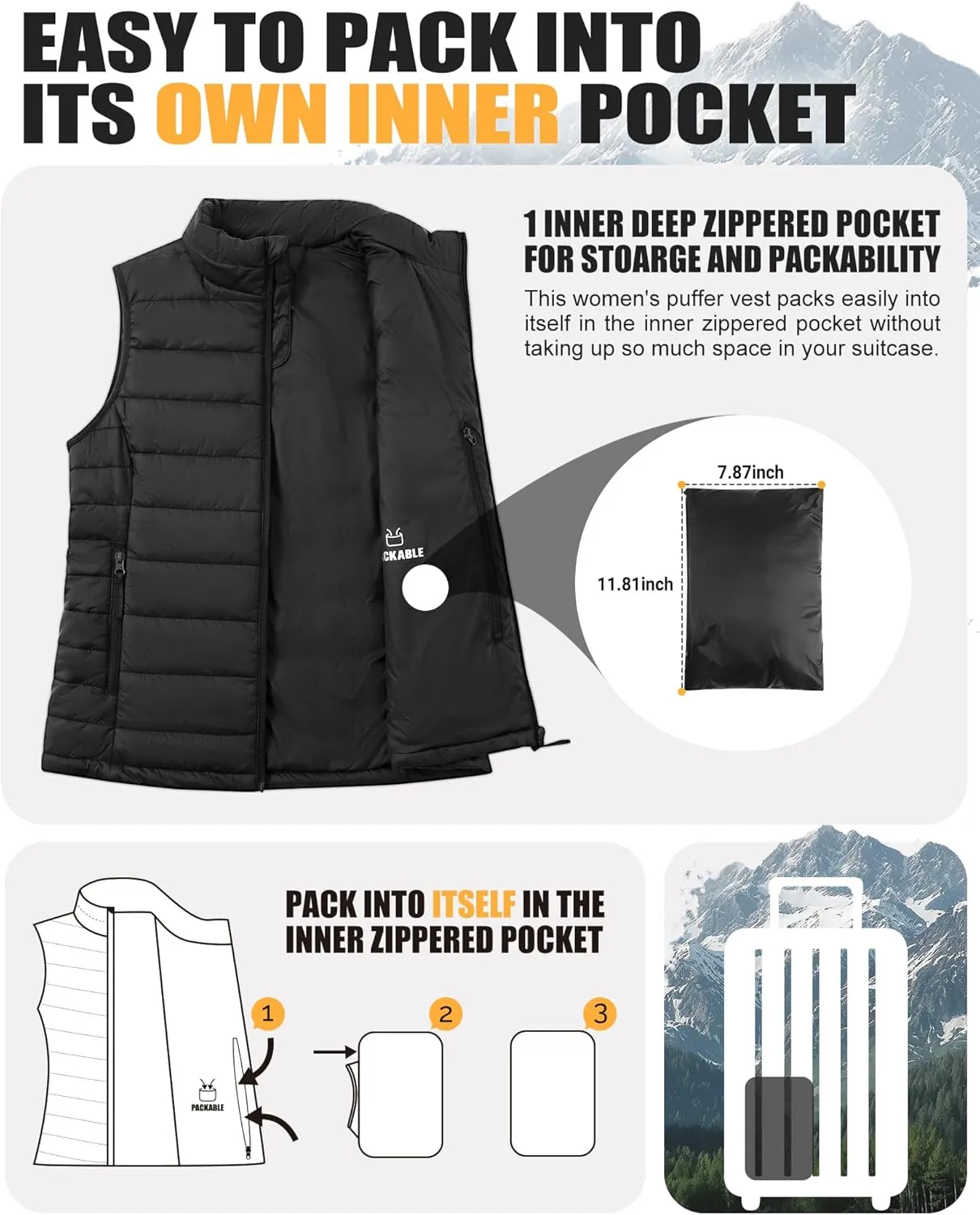 Outdoor Ventures Women's Lightweight Puffer Vest Outerwear Zip Up Warm Sleeveless Winter Jacket Padded Gilet Quilted Coat