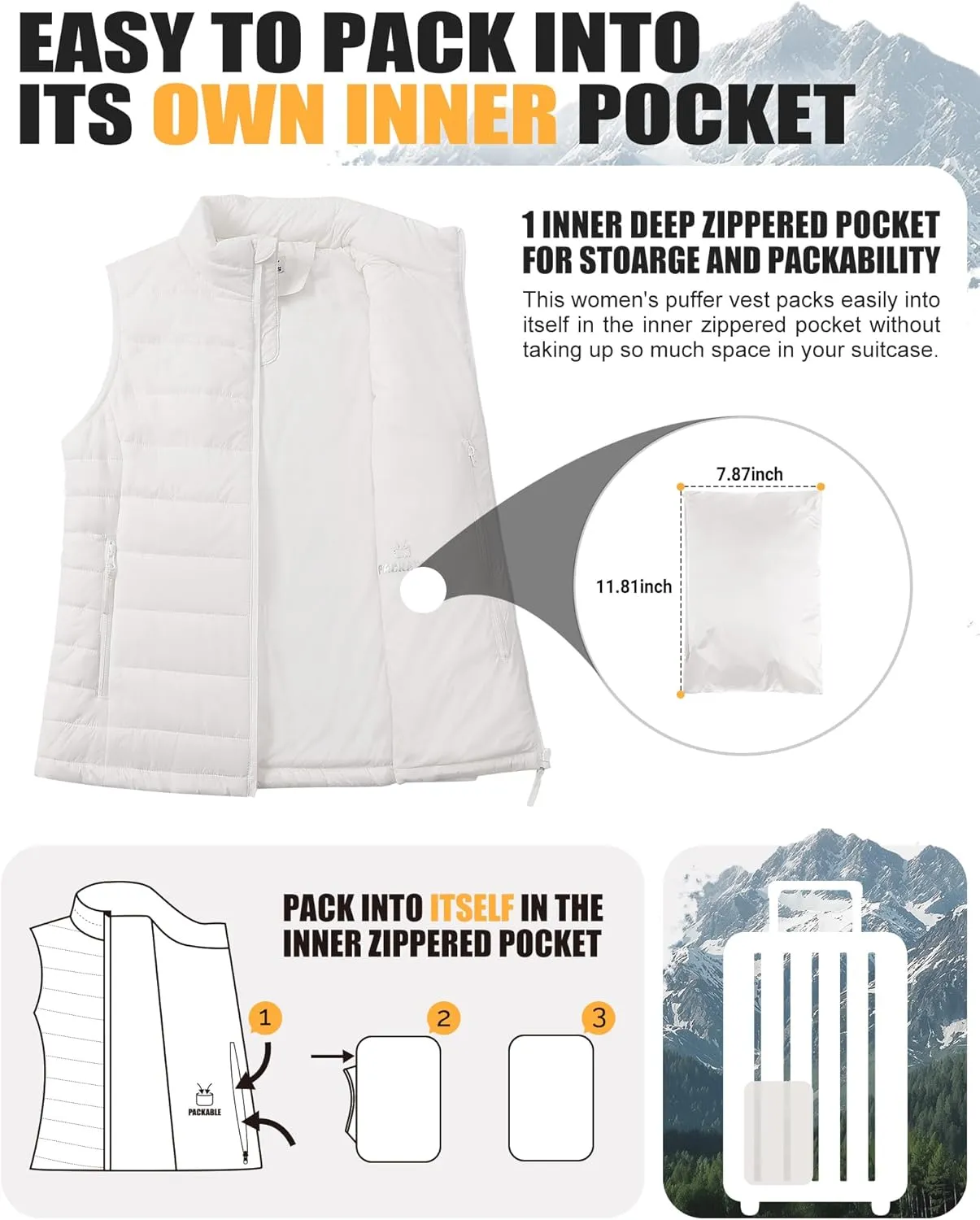 Outdoor Ventures Women's Lightweight Puffer Vest Outerwear Zip Up Warm Sleeveless Winter Jacket Padded Gilet Quilted Coat