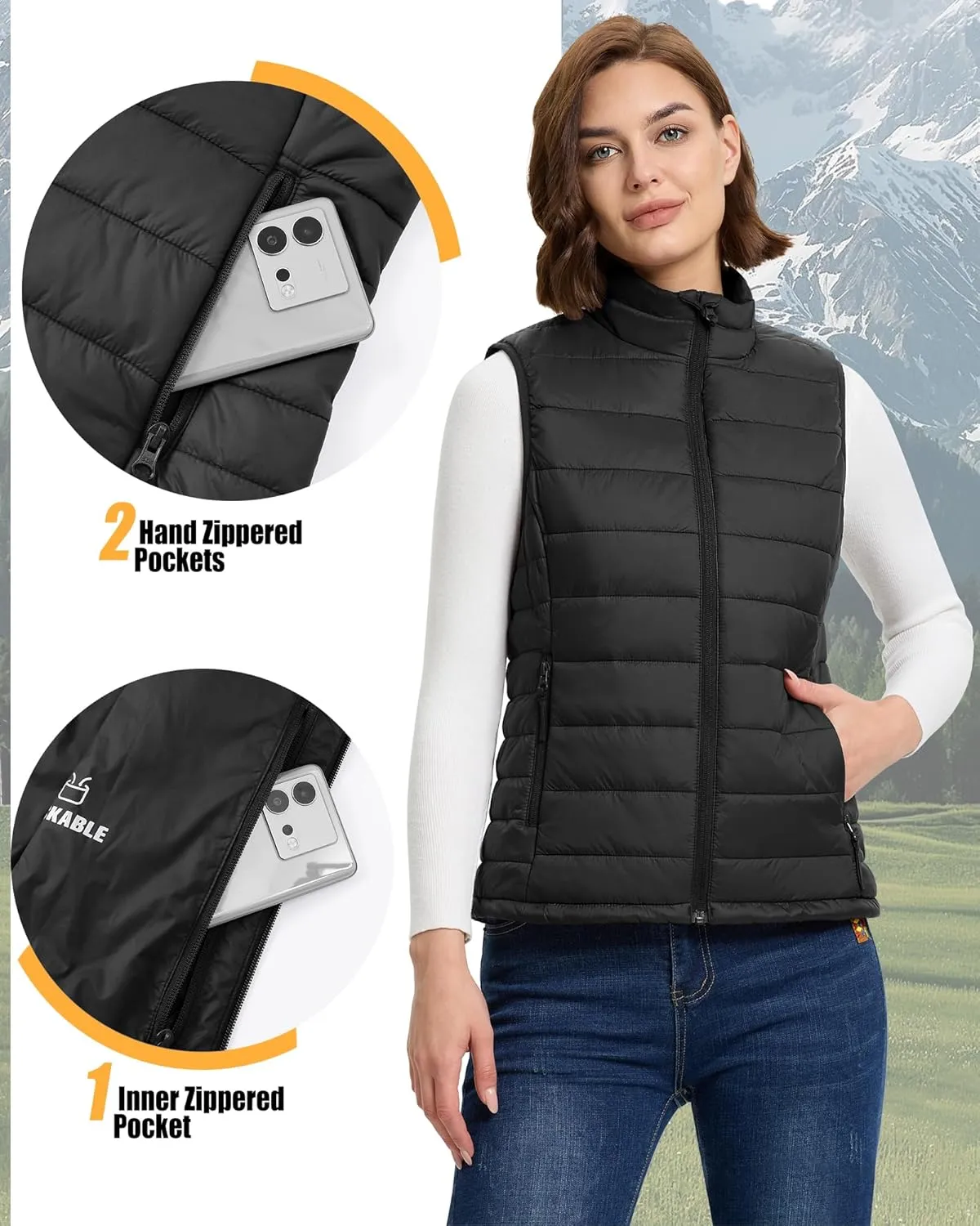 Outdoor Ventures Women's Lightweight Puffer Vest Outerwear Zip Up Warm Sleeveless Winter Jacket Padded Gilet Quilted Coat