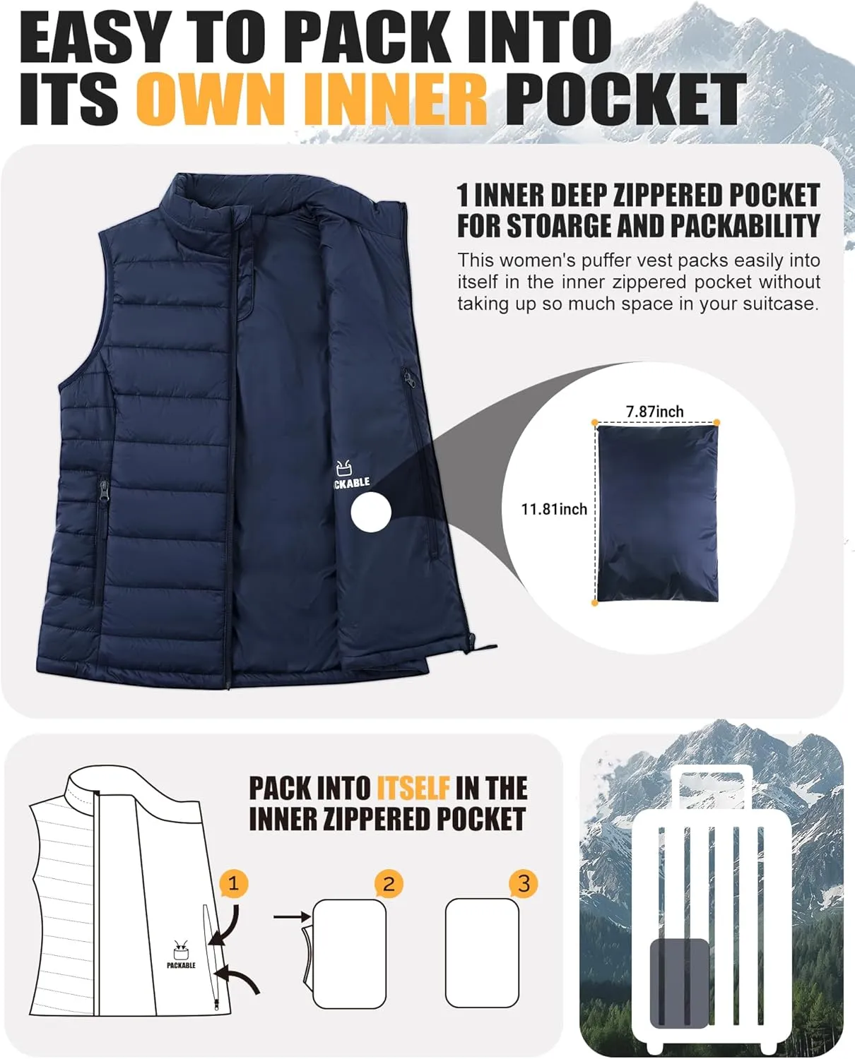 Outdoor Ventures Women's Lightweight Puffer Vest Outerwear Zip Up Warm Sleeveless Winter Jacket Padded Gilet Quilted Coat