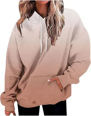 Oversized Hoodies for Women Loose Fit Gradient Pullover Sweatshirt Casual Blouses with Pockets Trendy Preppy Clothes
