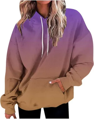 Oversized Hoodies for Women Loose Fit Gradient Pullover Sweatshirt Casual Blouses with Pockets Trendy Preppy Clothes