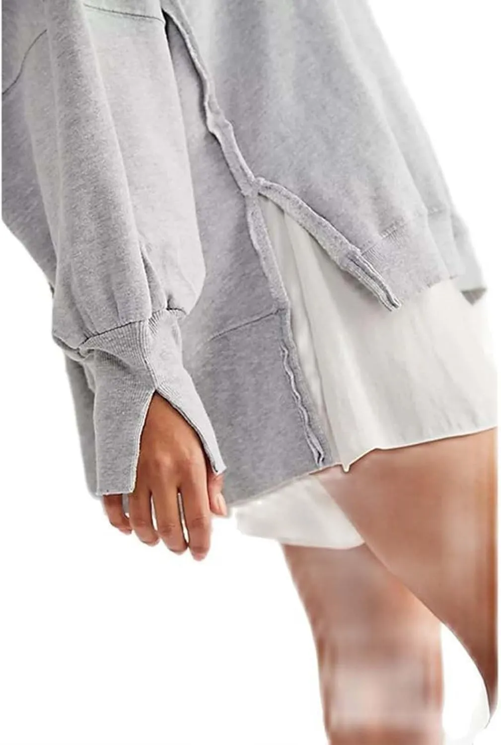 Oversized Sweatshirt for Women Side Slit Long Sleeve Pullover 2024 Fall Slouchy Fit Tops Y2K Preppy Solid Color Outfit
