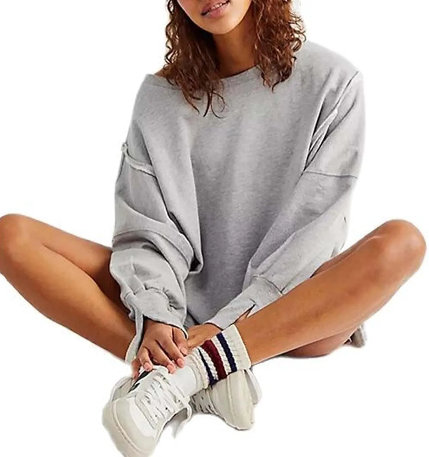 Oversized Sweatshirt for Women Side Slit Long Sleeve Pullover 2024 Fall Slouchy Fit Tops Y2K Preppy Solid Color Outfit