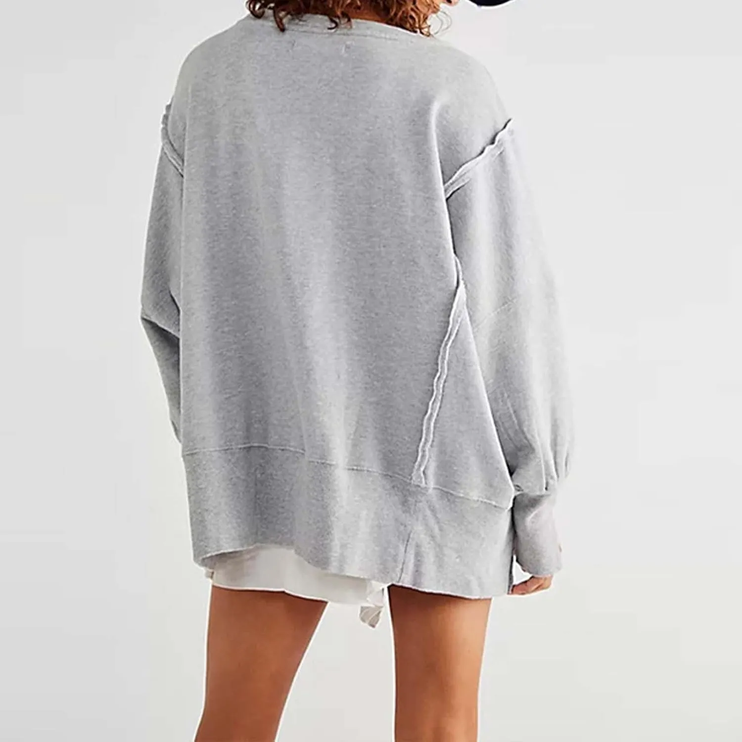 Oversized Sweatshirt for Women Side Slit Long Sleeve Pullover 2024 Fall Slouchy Fit Tops Y2K Preppy Solid Color Outfit
