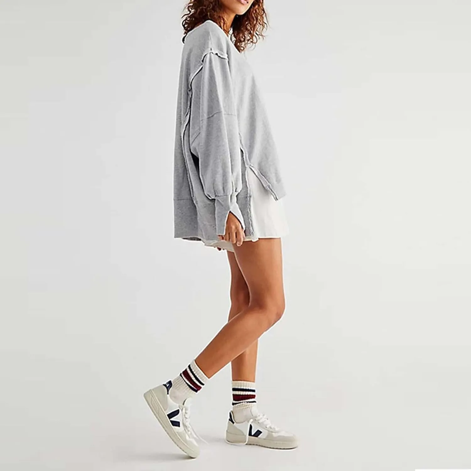 Oversized Sweatshirt for Women Side Slit Long Sleeve Pullover 2024 Fall Slouchy Fit Tops Y2K Preppy Solid Color Outfit