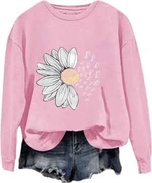 Oversized Sweatshirts for Women Casual Floral Print Sweaters Crewneck Graphic Loose Long Sleeve Fashion Pullover Tops