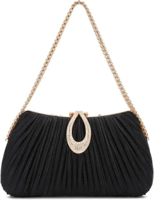 Oweisong Black Clutch Purses for Women Formal Gold Evening Bag Satin Dress Handbag for Wedding Party