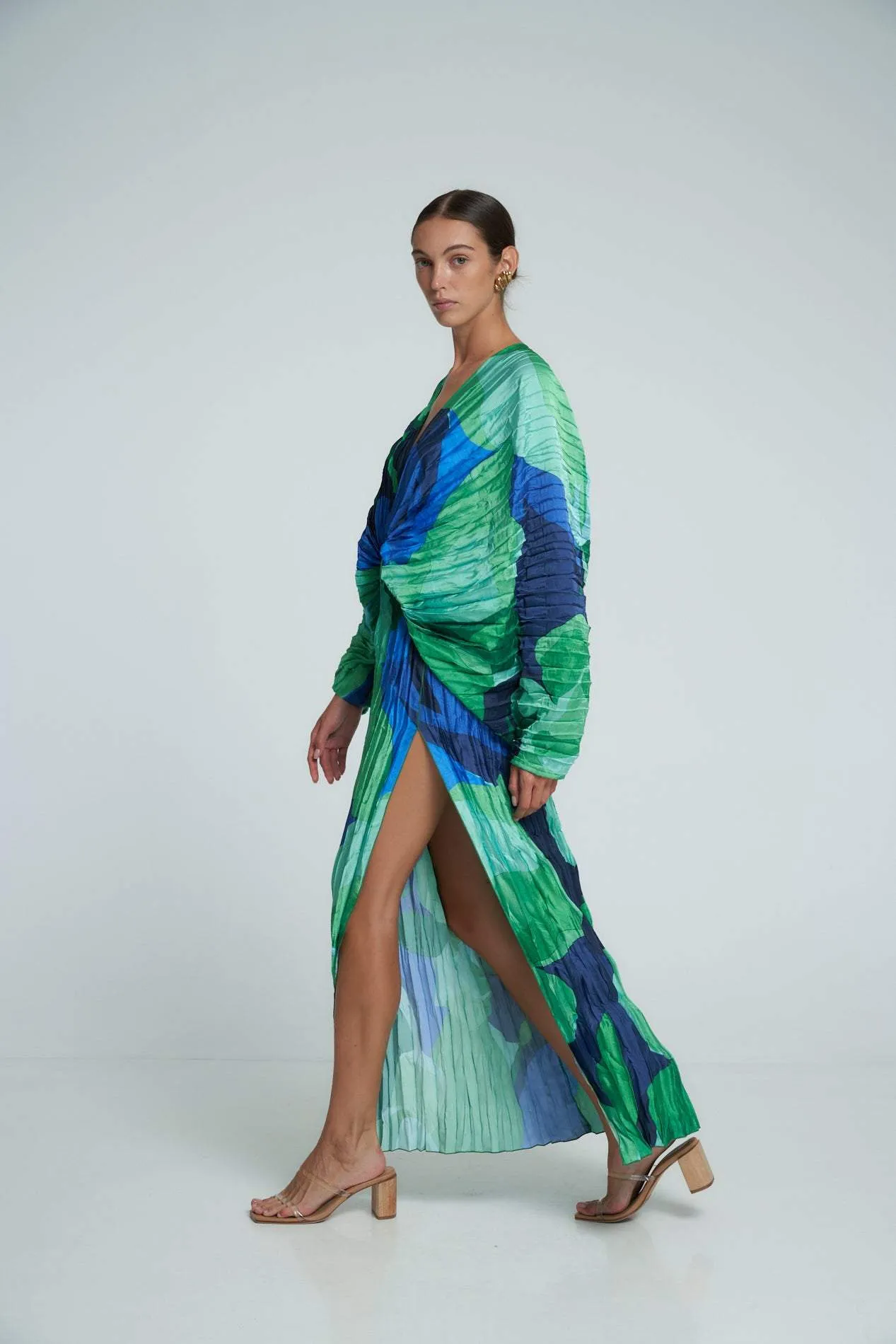Pamela Printed Plisse Maxi Kaften Dress