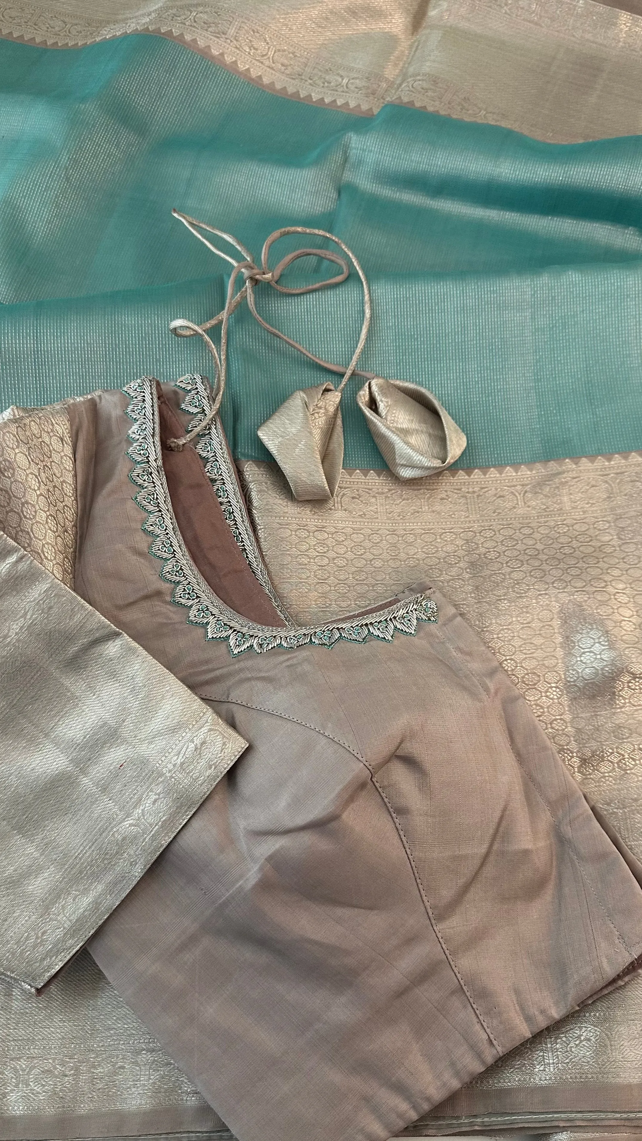 Pastel Blue Kanjivaram pattu saree Handwoven silk saree with stitched  blouse Hand embroidered blouse