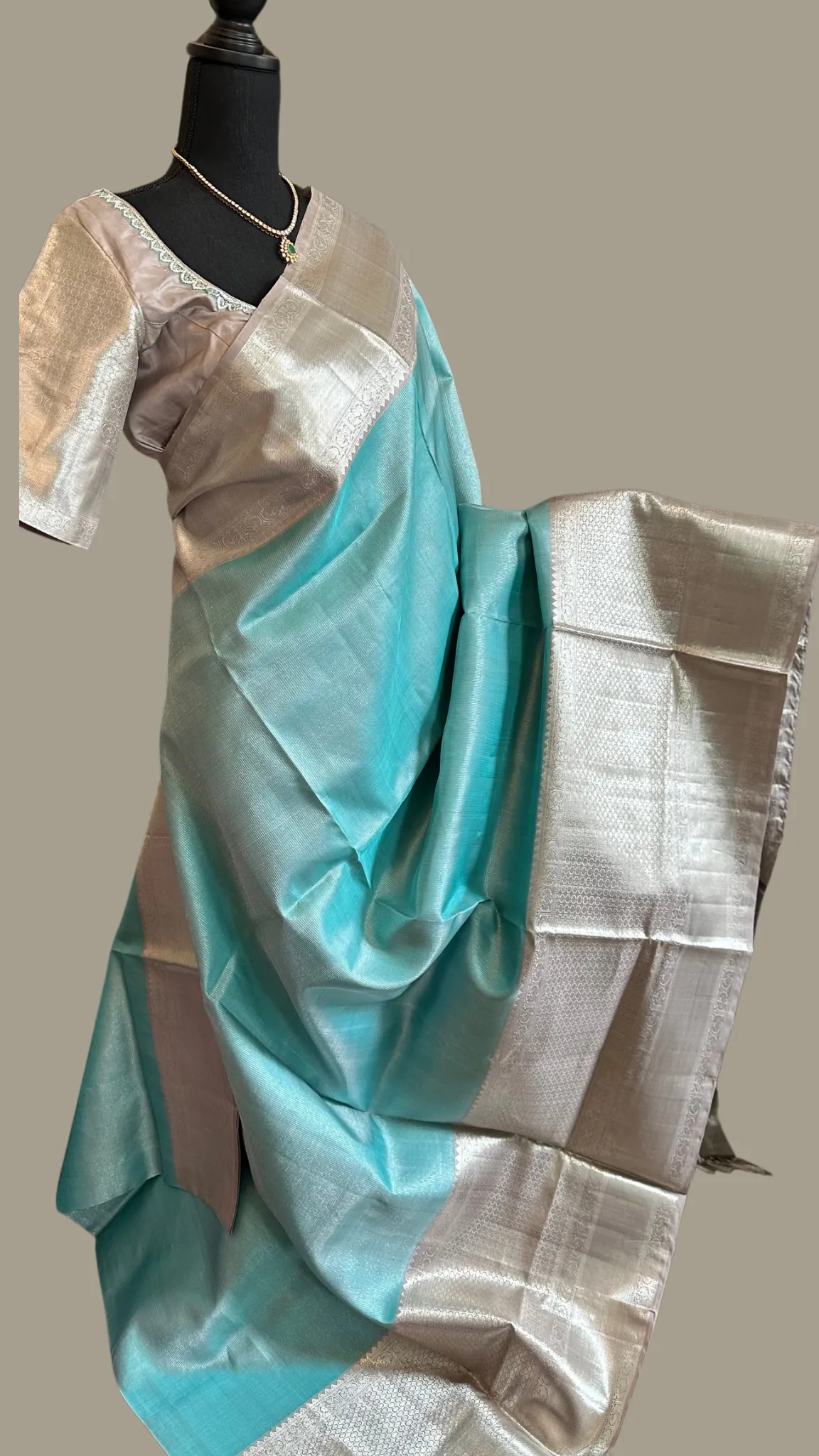 Pastel Blue Kanjivaram pattu saree Handwoven silk saree with stitched  blouse Hand embroidered blouse