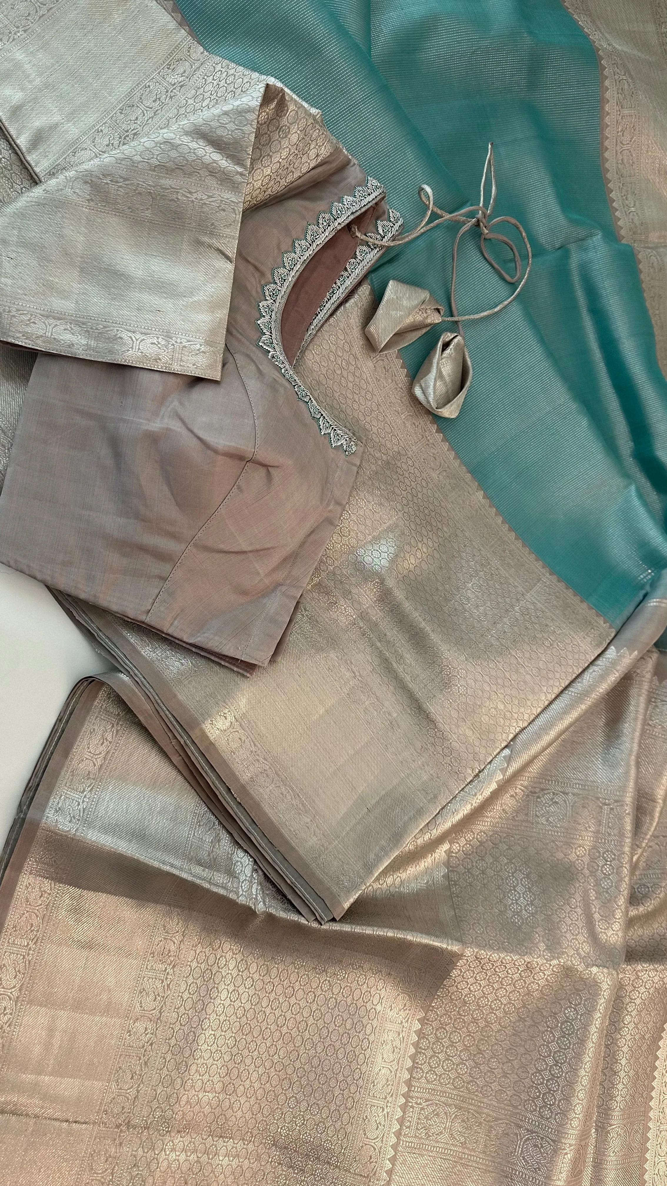 Pastel Blue Kanjivaram pattu saree Handwoven silk saree with stitched  blouse Hand embroidered blouse