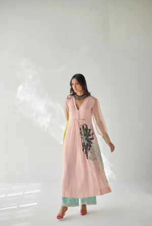 Pastel Pink Side Flower Kurta Set