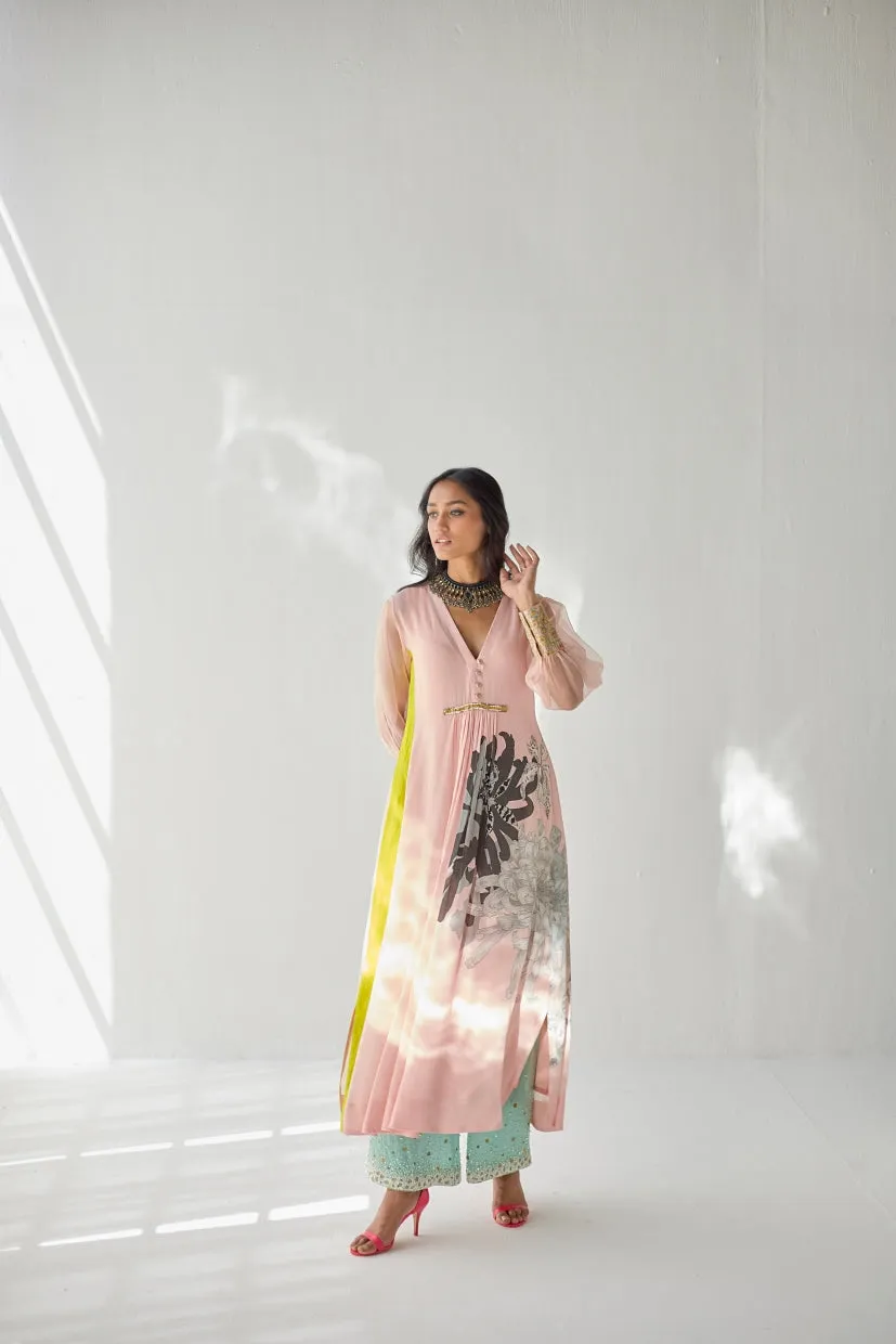 Pastel Pink Side Flower Kurta Set