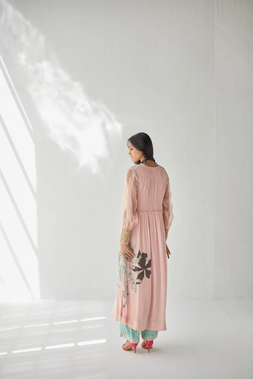 Pastel Pink Side Flower Kurta Set