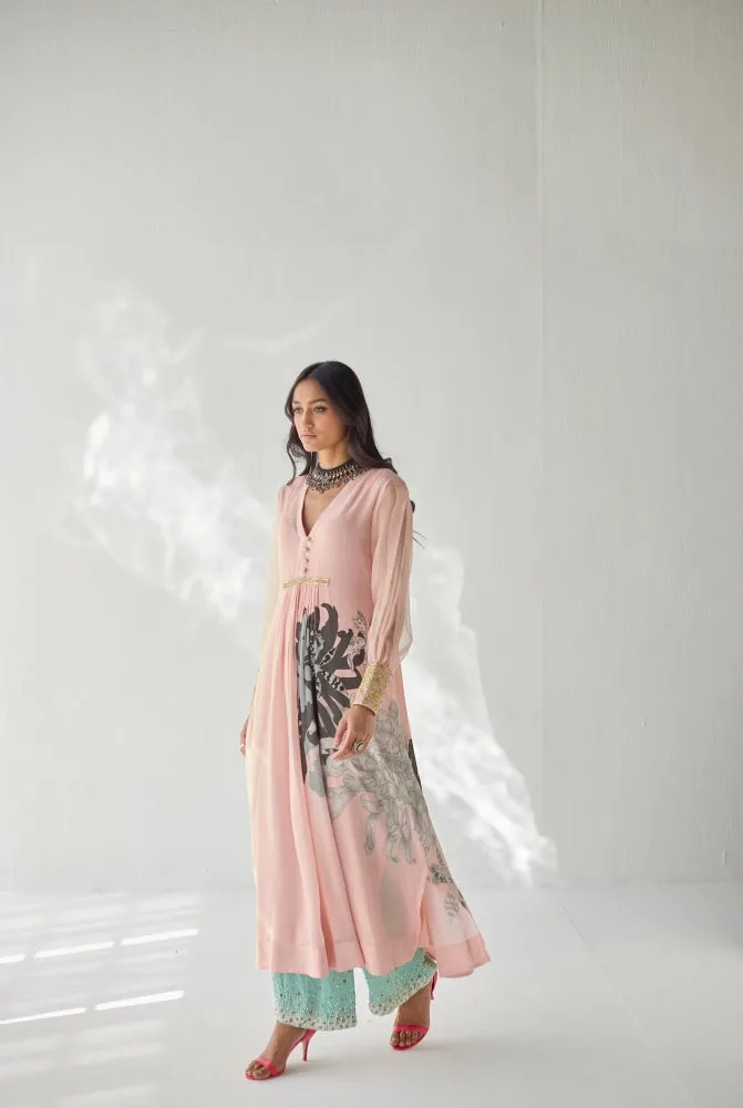 Pastel Pink Side Flower Kurta Set