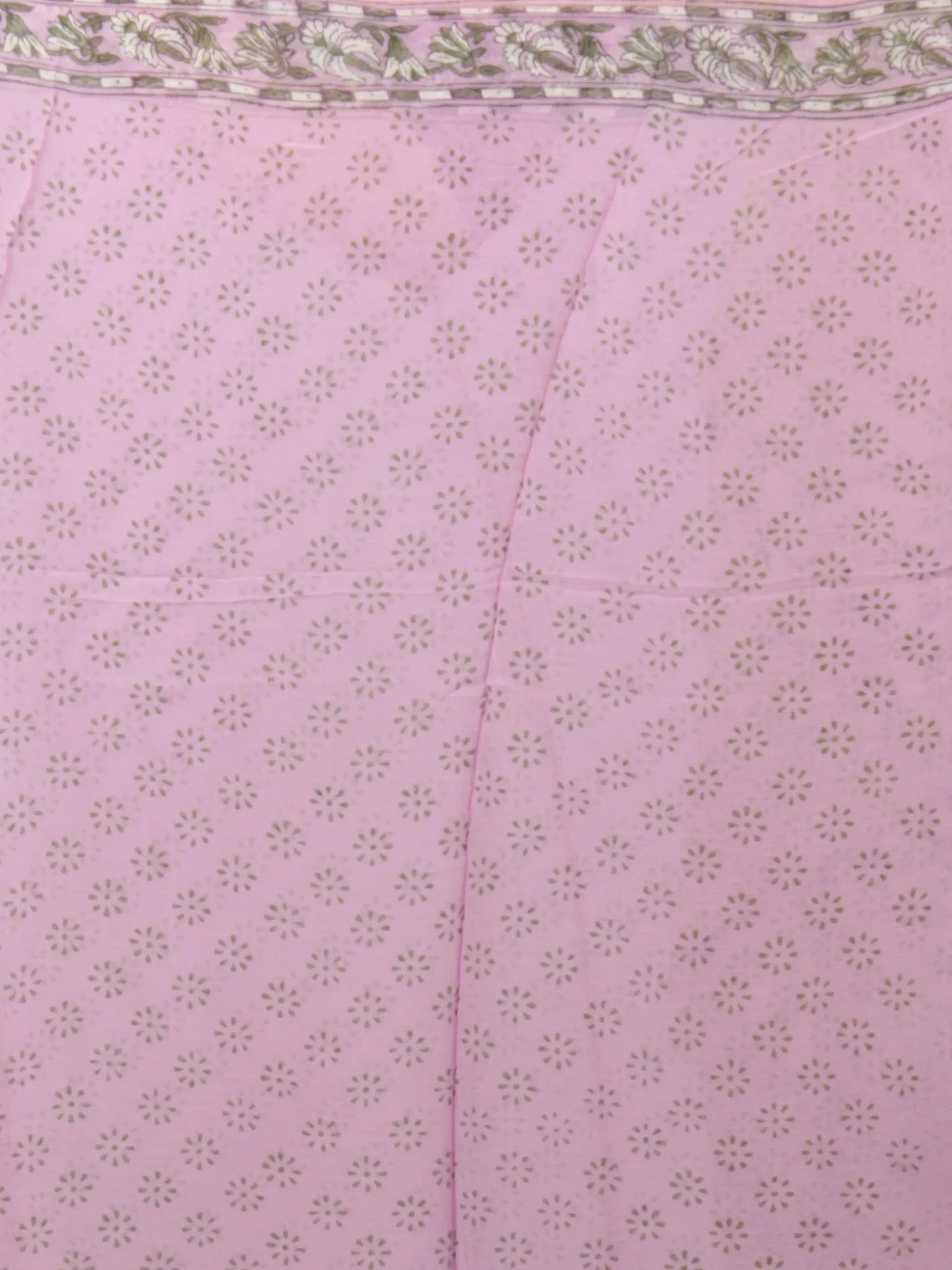 Pastel Purple Ivory Green Hand Block Printed Chiffon Saree - S031701683