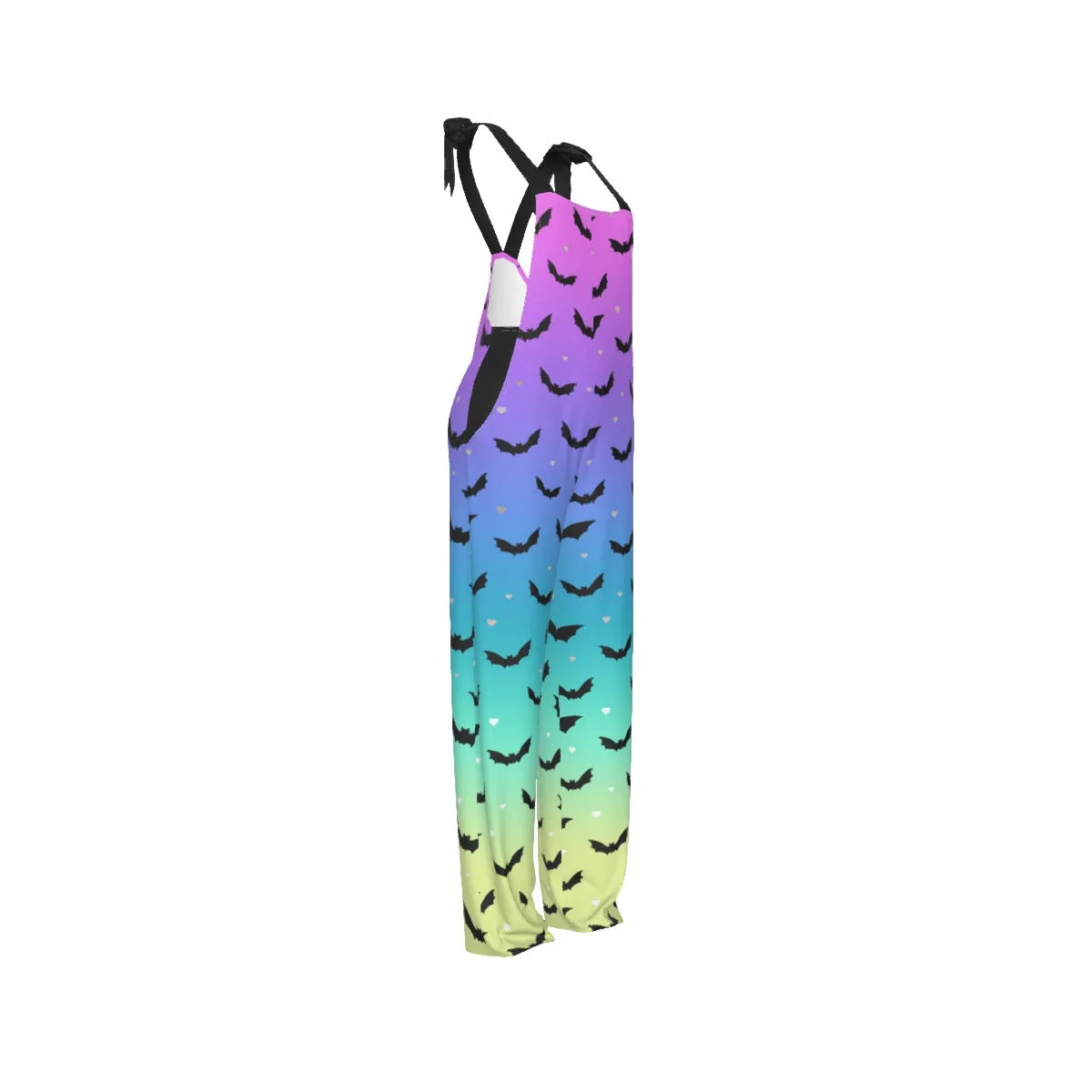 Pastel Rainbow Ombre Bat Print Ladies Dungarees Overalls Gothic