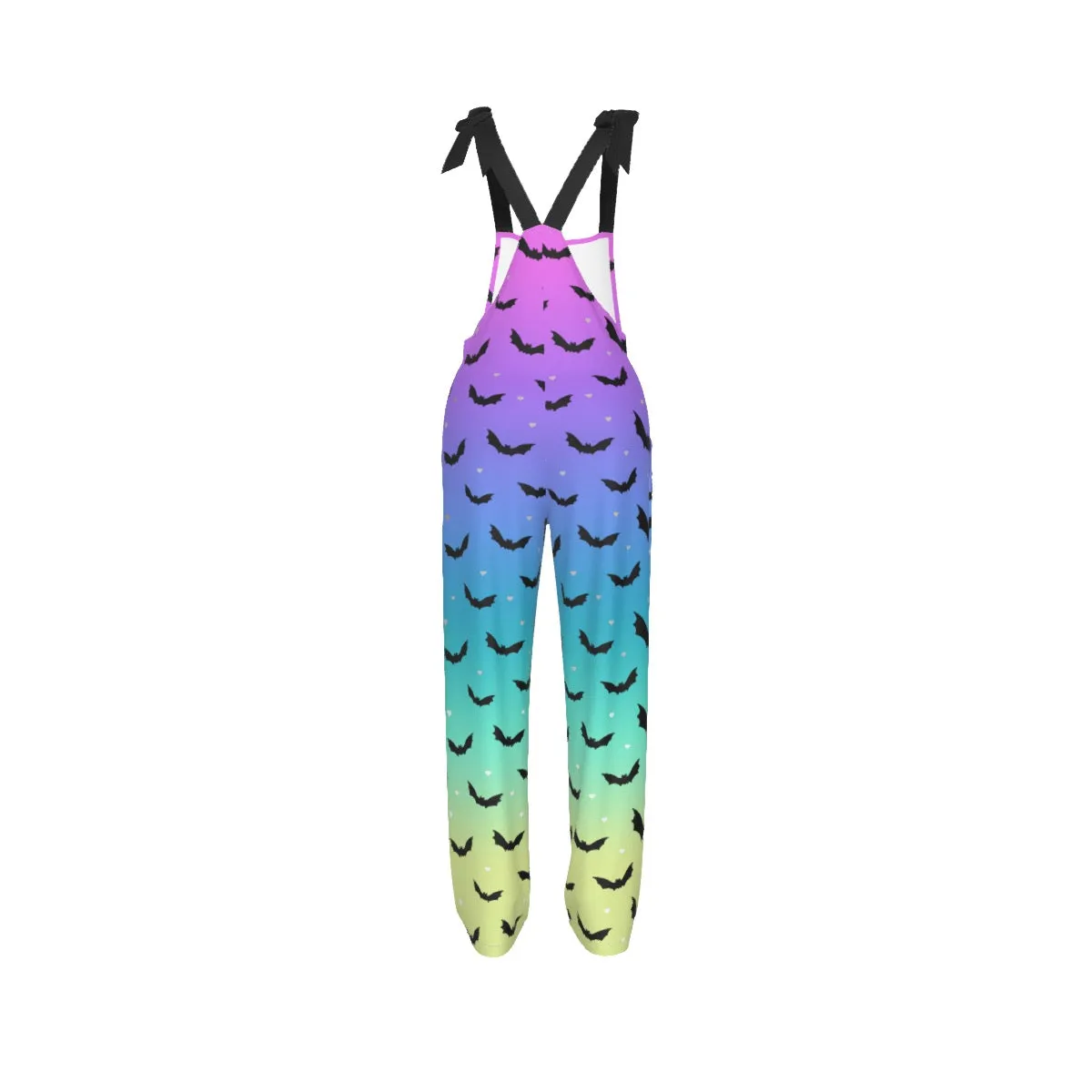 Pastel Rainbow Ombre Bat Print Ladies Dungarees Overalls Gothic