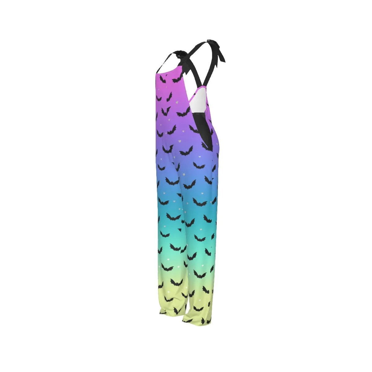 Pastel Rainbow Ombre Bat Print Ladies Dungarees Overalls Gothic