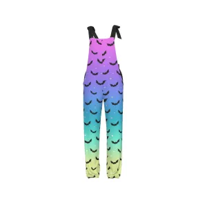 Pastel Rainbow Ombre Bat Print Ladies Dungarees Overalls Gothic