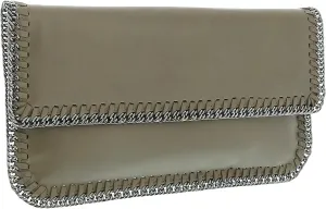 Pierre Cardin Acacia Leather Medium Enveloppe Curb Chain Embelished Clutch for womens