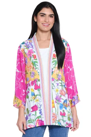 Pink Floral Open Front Kimono