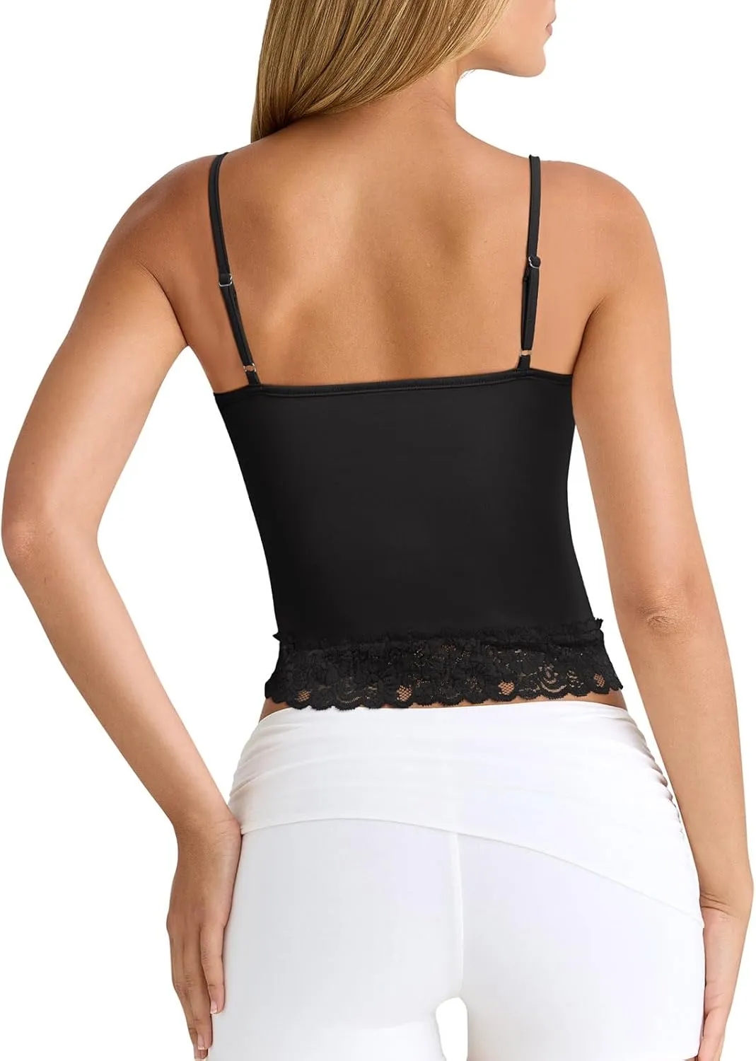 PINKMSTYLE Womens Lace Spaghetti Strap Tank Tops Double Lined Camisole Tops Going Out Outfits
