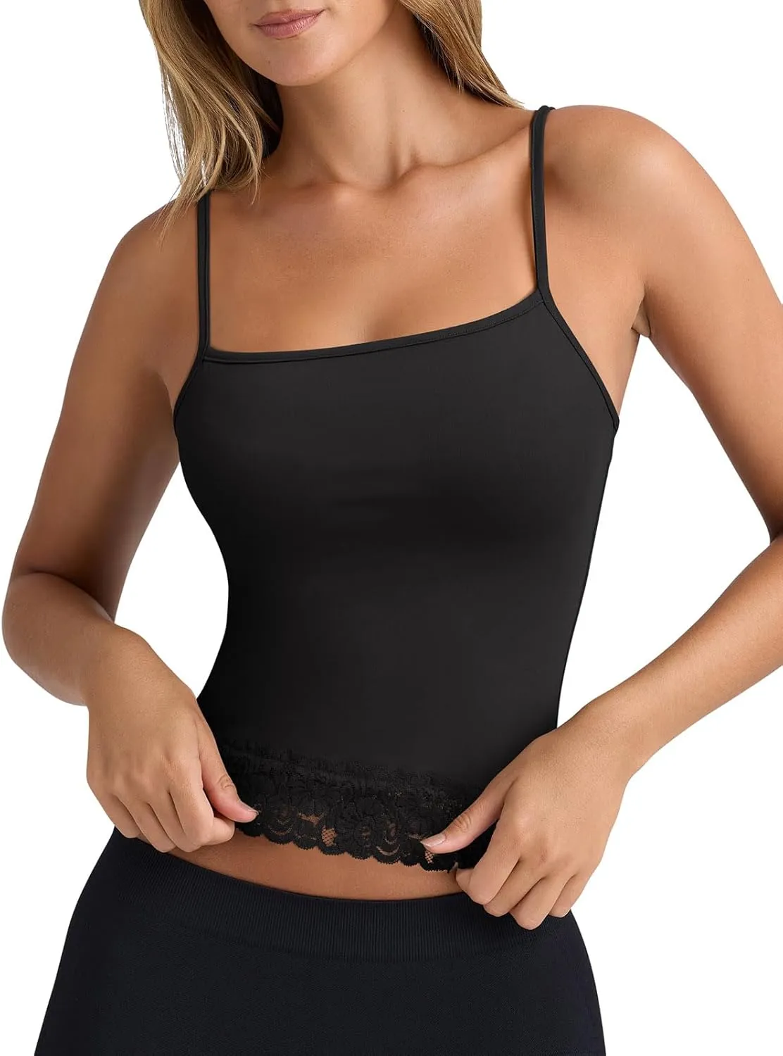 PINKMSTYLE Womens Lace Spaghetti Strap Tank Tops Double Lined Camisole Tops Going Out Outfits