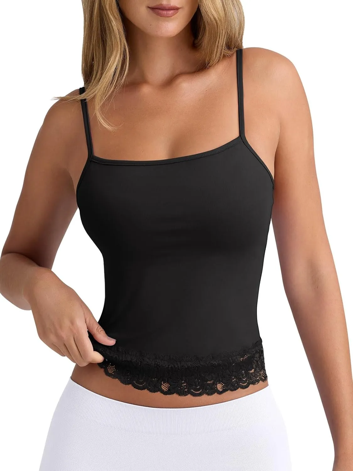 PINKMSTYLE Womens Lace Spaghetti Strap Tank Tops Double Lined Camisole Tops Going Out Outfits