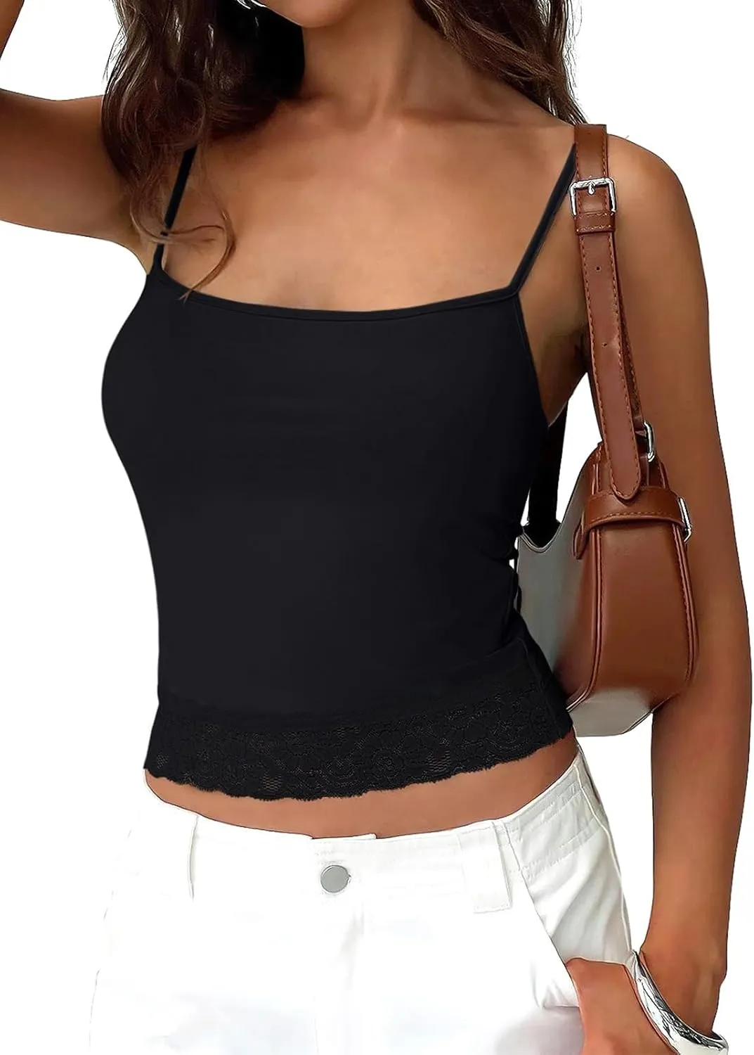 PINKMSTYLE Womens Lace Spaghetti Strap Tank Tops Double Lined Camisole Tops Going Out Outfits