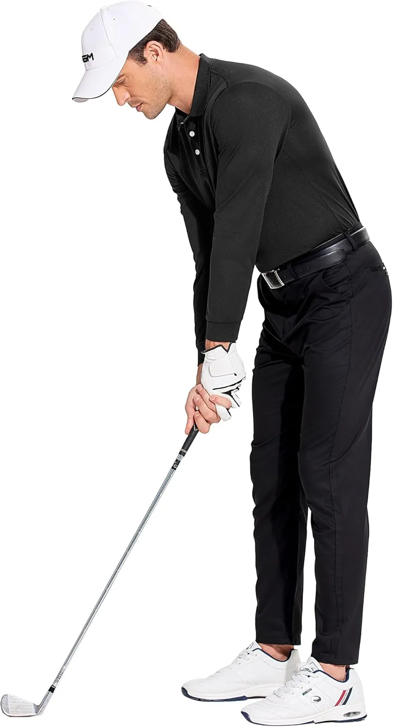 PINSPARK Long Sleeve Polo Shirts for Men Moisture Wicking Golf Shirts Quick Dry Work Hiking Casual Collared Shirt