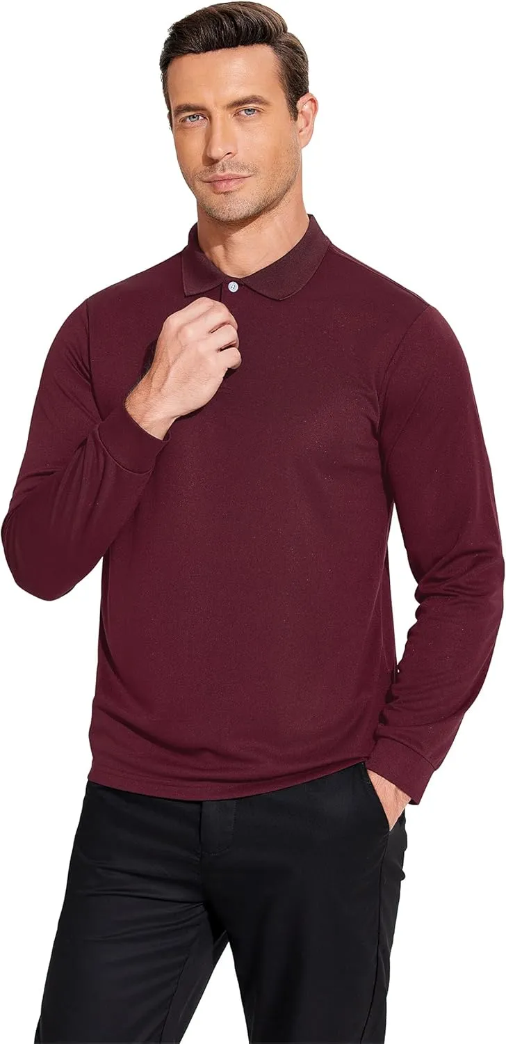 PINSPARK Long Sleeve Polo Shirts for Men Moisture Wicking Golf Shirts Quick Dry Work Hiking Casual Collared Shirt