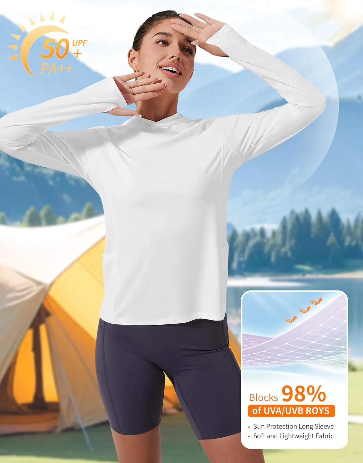 Pioneer Camp Womens UPF 50  Sun Protection Hoodie Shirt with Pockets Long Sleeve Fishing Hiking Outdoor UV Shirts Lightweight