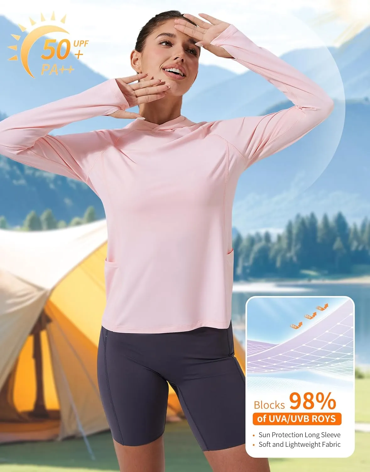 Pioneer Camp Womens UPF 50  Sun Protection Hoodie Shirt with Pockets Long Sleeve Fishing Hiking Outdoor UV Shirts Lightweight