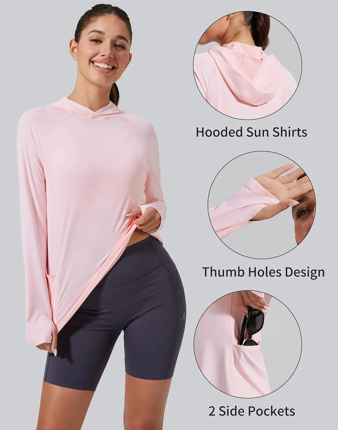 Pioneer Camp Womens UPF 50  Sun Protection Hoodie Shirt with Pockets Long Sleeve Fishing Hiking Outdoor UV Shirts Lightweight