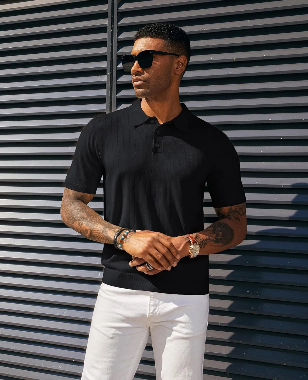 PJ PAUL JONES Men's Polo Shirts Short Sleeve Hollow Out Knit Polo Shirts Summer Lightweight Polo Sweater