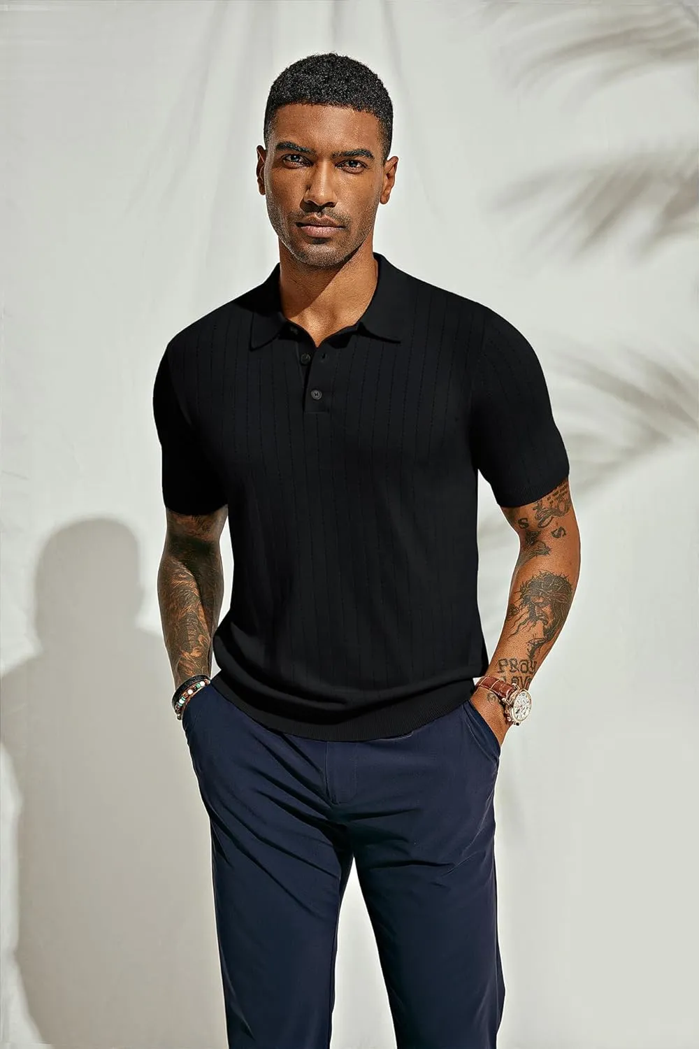 PJ PAUL JONES Men's Polo Shirts Short Sleeve Hollow Out Knit Polo Shirts Summer Lightweight Polo Sweater