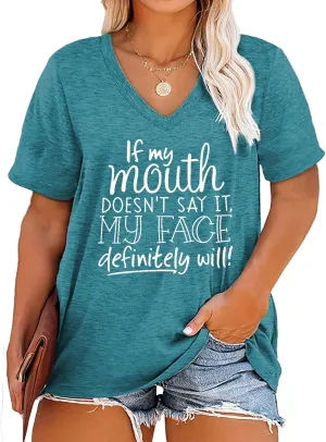 Plus Size Sarcastic Funny Shirts Women V Neck T Shirts Short Sleeve Tshirts Summer Tops