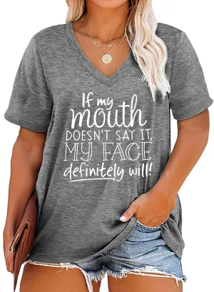 Plus Size Sarcastic Funny Shirts Women V Neck T Shirts Short Sleeve Tshirts Summer Tops