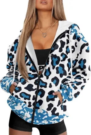 Poceacles Womens Full Zip Hoodies Tops Jacket Coat Hooded Sweatshirts Oversized Long Sleeve Outwear Hooded Tops Fall Clothes