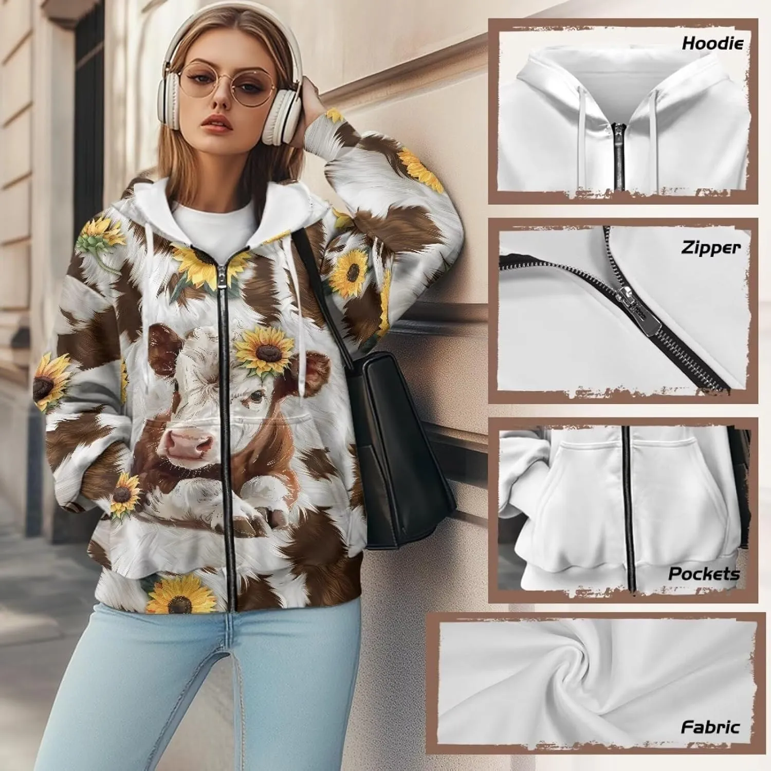Poceacles Womens Full Zip Hoodies Tops Jacket Coat Hooded Sweatshirts Oversized Long Sleeve Outwear Hooded Tops Fall Clothes