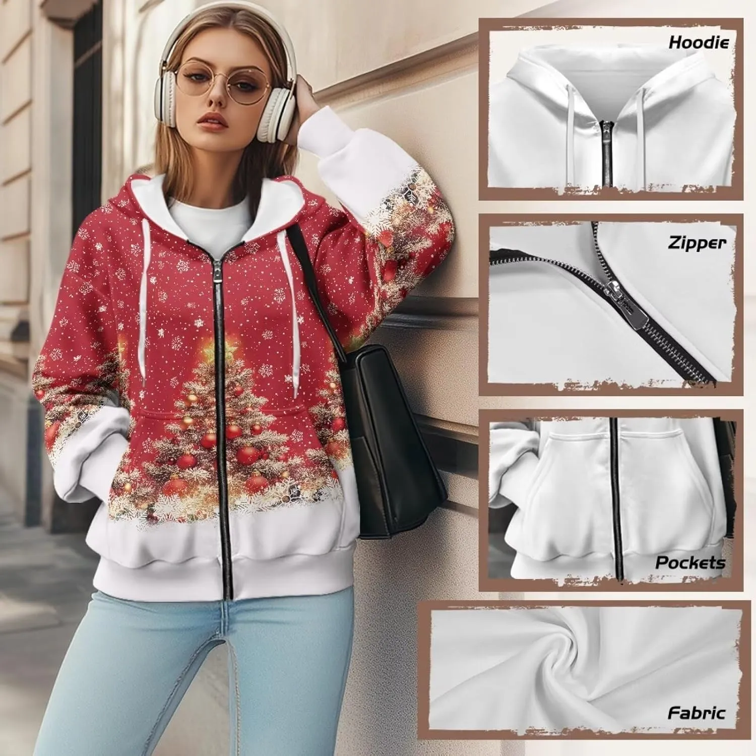 Poceacles Womens Full Zip Hoodies Tops Jacket Coat Hooded Sweatshirts Oversized Long Sleeve Outwear Hooded Tops Fall Clothes