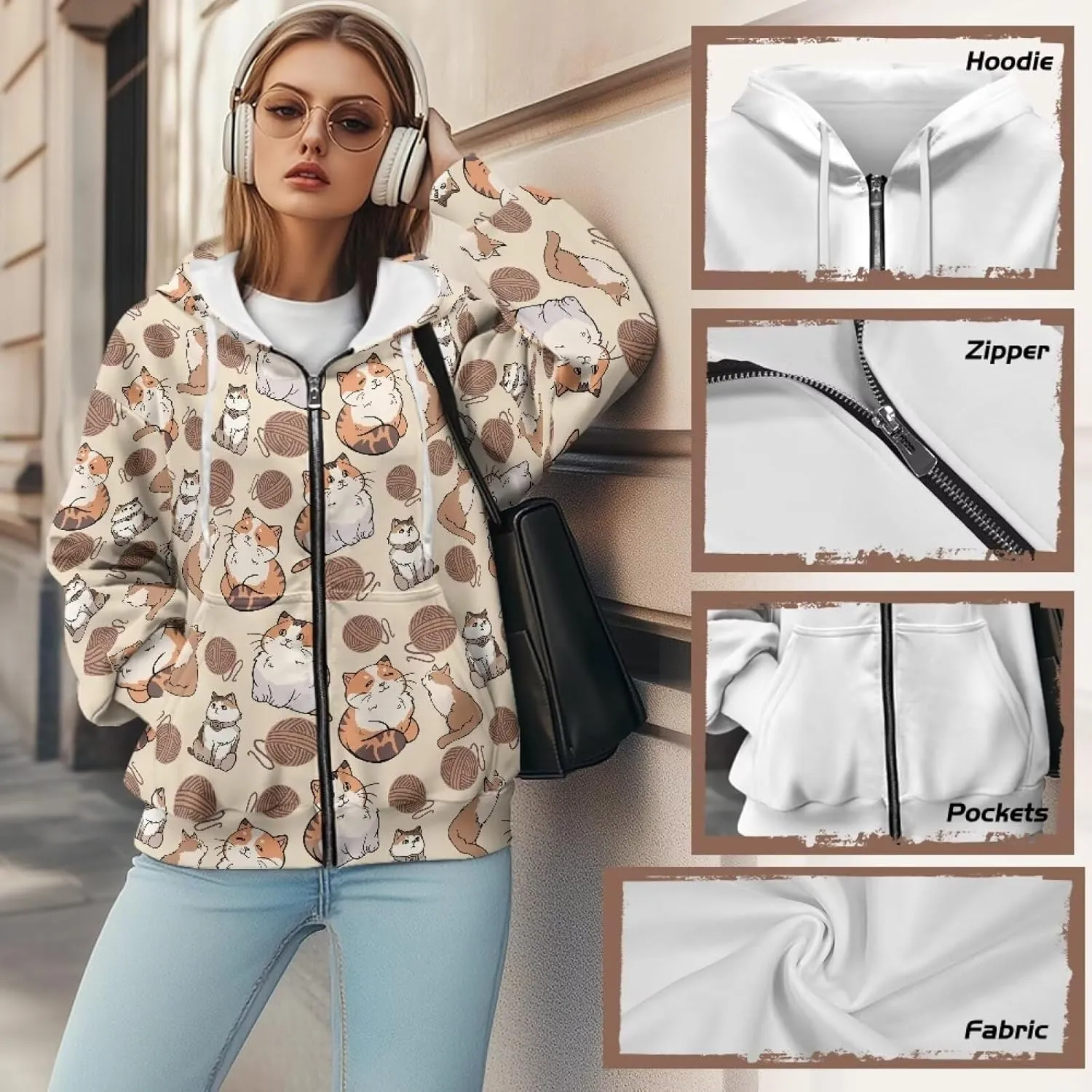 Poceacles Womens Full Zip Hoodies Tops Jacket Coat Hooded Sweatshirts Oversized Long Sleeve Outwear Hooded Tops Fall Clothes