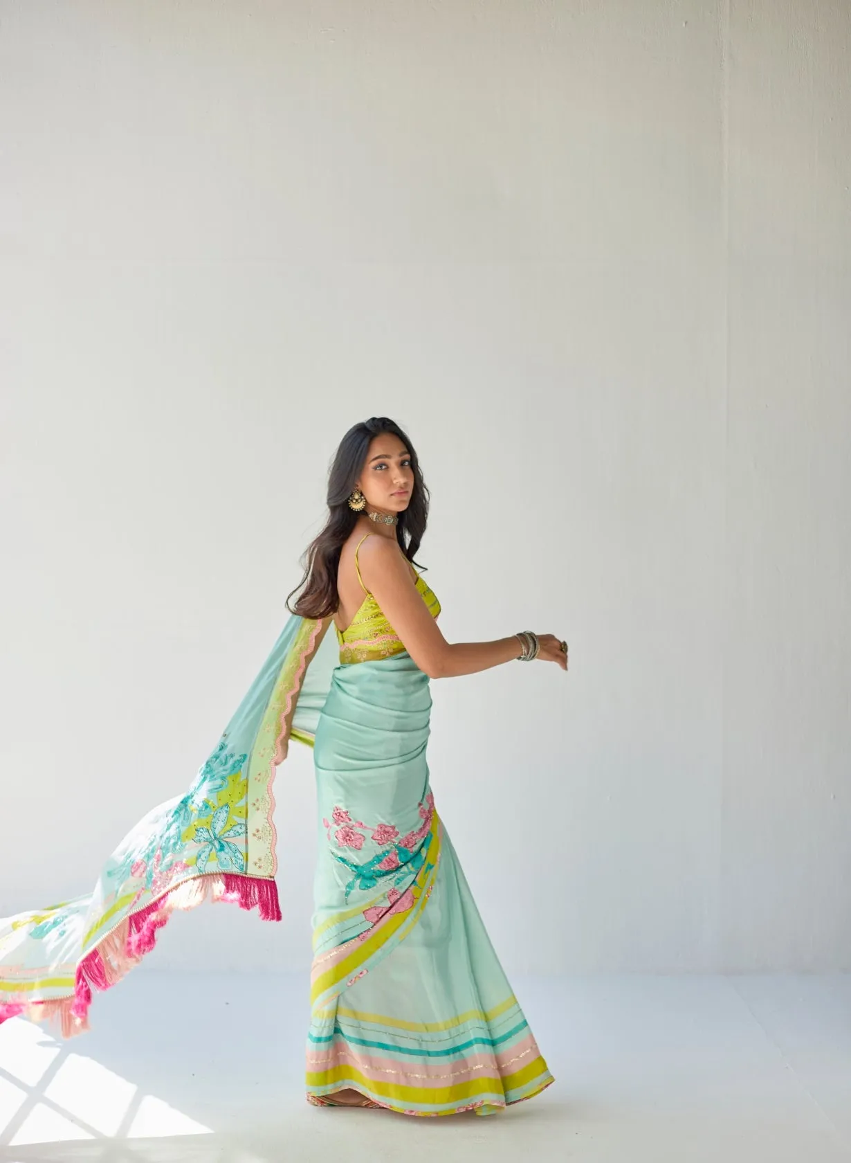 Powder Blue Orchid Sari