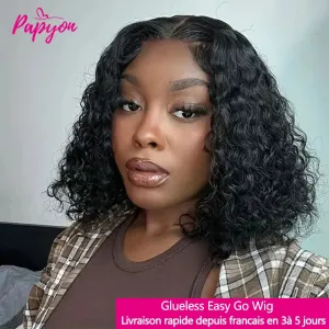Premium Curly Water Wave Bob Wig – 200% Density Glueless Brazilian Remy Hair