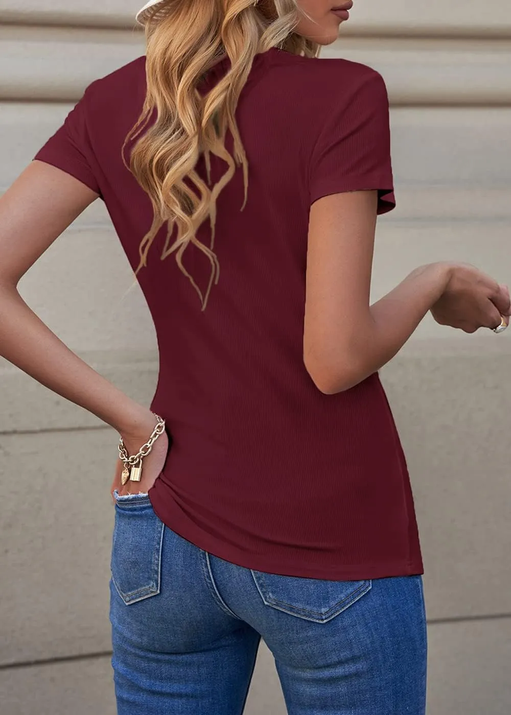 PRETTYGARDEN Women's Summer Casual Henley T-Shirts Short Sleeve V Neck Button Up Ribbed Knit Slim Fit Basic Tops