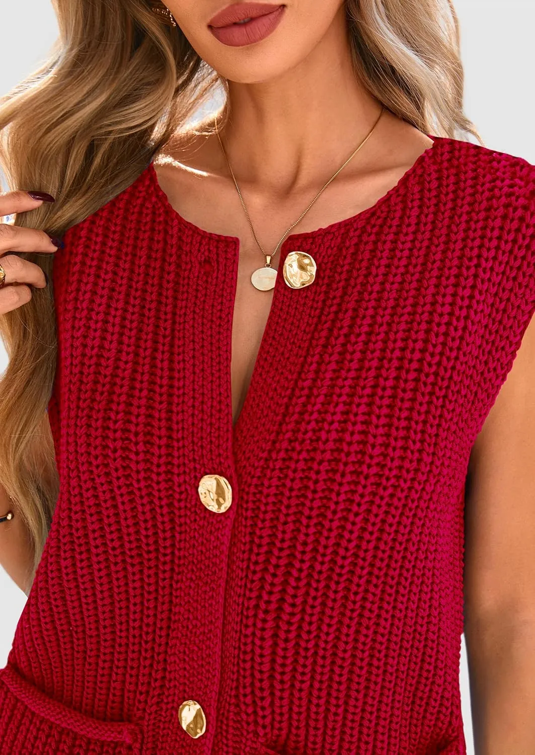 PRETTYGARDEN Women's Summer Sweaters Vest 2025 Sleeveless Button Down Cropped Pockets Chunky Knit Cardigan Trendy Tank Tops