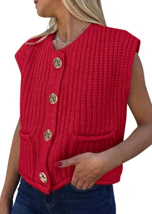 PRETTYGARDEN Women's Summer Sweaters Vest 2025 Sleeveless Button Down Cropped Pockets Chunky Knit Cardigan Trendy Tank Tops