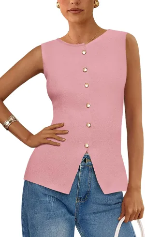PRETTYGARDEN Women's Sweater Vest Button Down Summer Tank Tops 2025 Sleeveless Knit Vests Fashion Business Casual Outfits